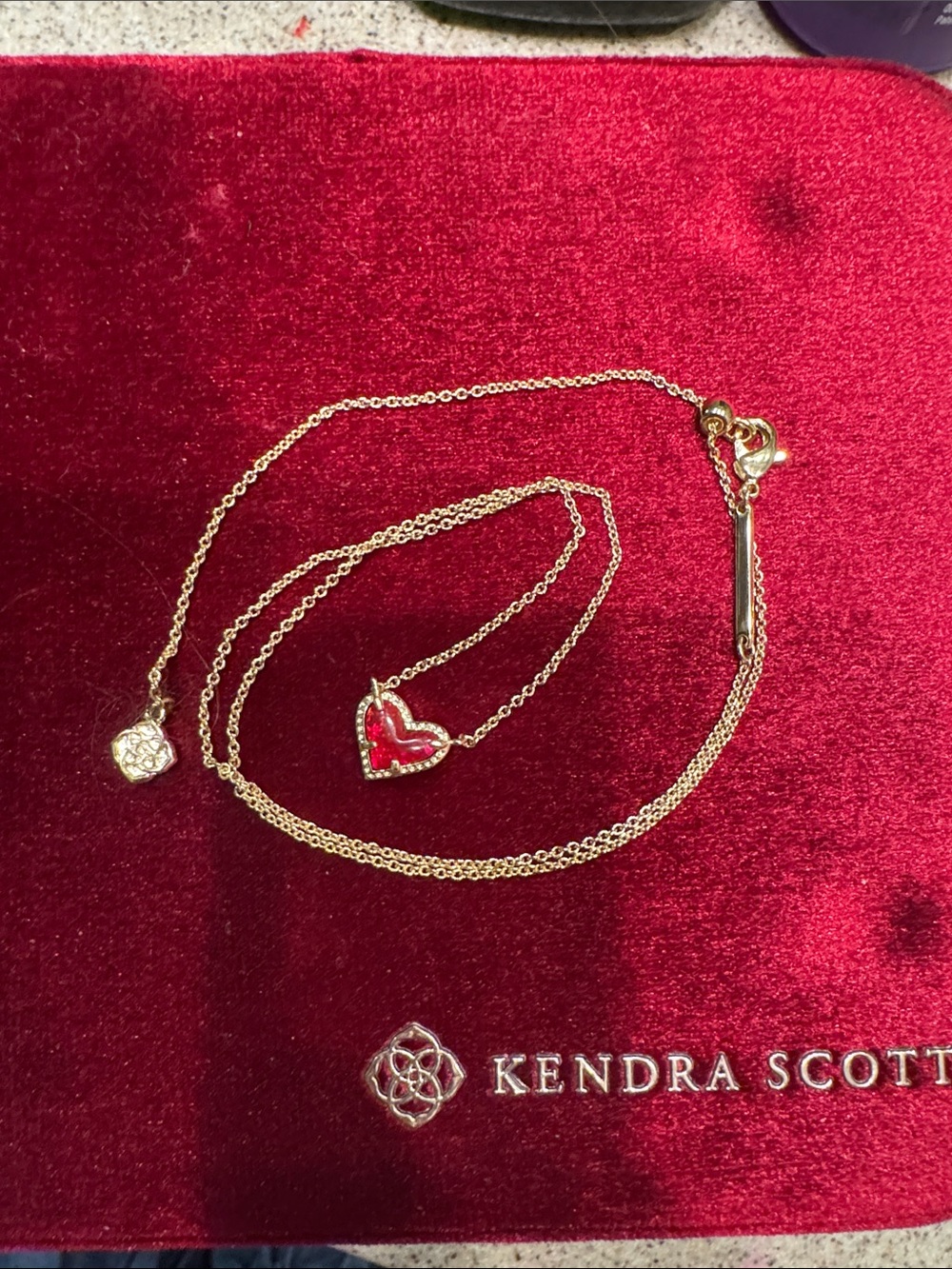 Kendra Scott Gold Necklace with Red Heart Charm